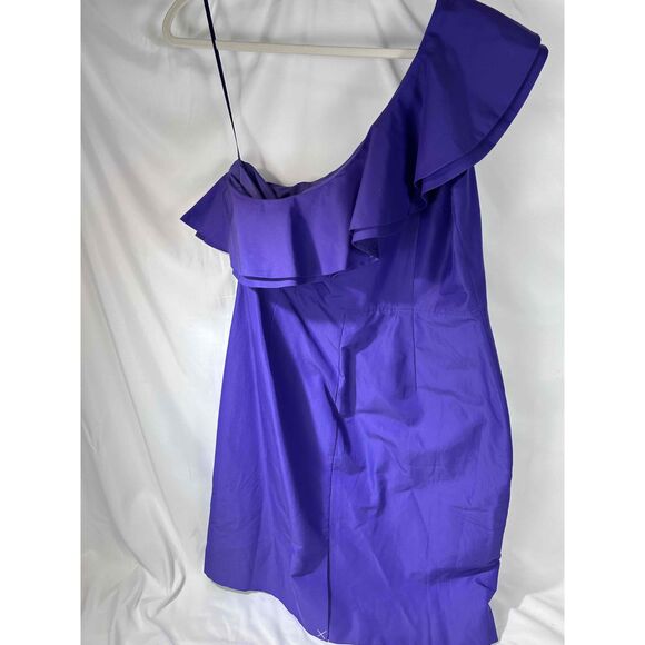 NWT J Crew Womens Purple One-Shoulder Ruffle Back Zip Mini Dress Size 14 - Picture 2 of 13